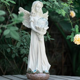 Angel Statue for Garden - 16.3 inches Guardian Solar Garden Statue, Gardening Gifts for Mom Grandma Lawn Ornaments Figurines for Outdoor Decor