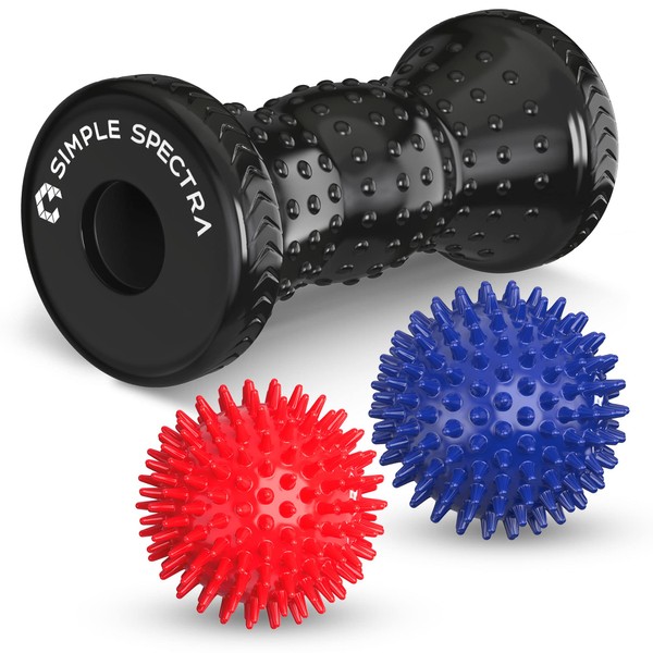 Simple Spectra Foot Massager Roller & Spiky Ball Therapy Set - Massage Tool for Muscle Pain Relief from Plantar Fasciitis | Best for Trigger Point Release, Acupressure Reflexology with eBook Guide