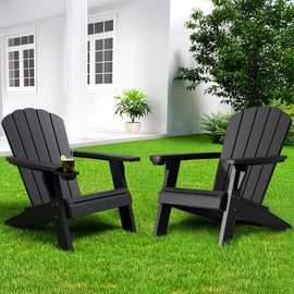NUNU LAB Outdoor Adirondack Chairs Set of 2,Plastic Adirondack Chair with Cup Holder,Weather Resistant Patio Chairs, HDPE Adirondack Lawn Chairs for Poolside Backyard Lawn Patio Fire Pit
