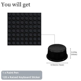128 pcs Raised Keyboard Stickers for Long Nails, VEINARDYL Adhesive Keycap Riser Decals with Paint Pen, Silicone Keyboard Protectors for Laptop, Desktop, Gaming - Black, Round