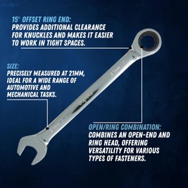 Dapetz ® Fixed Head Ratchet Spanner Ratcheting Combination Wrench Chrome Vanadium Steel Fixed Head Gear Wrench Open End 21mm Spanner