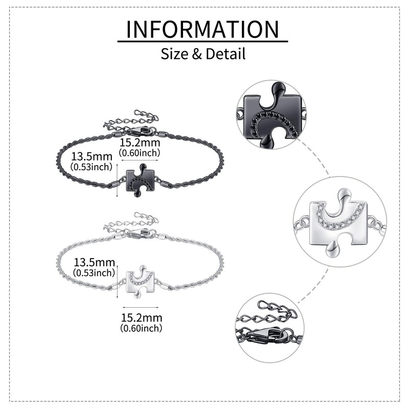 ONEFINITY Matching Bracelets 925 Sterling Silver Puzzle Couple Bracelets Long