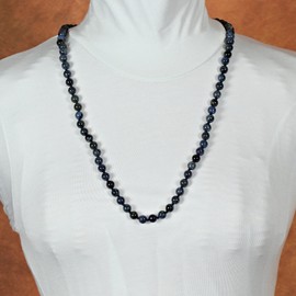 ELEDORO Genuine Gemstone Pearl Necklace Endless Knotted 8 mm Necklace 80 cm Long, Gemstone, Dumortierite