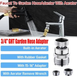 Unbranded Brass Sink Faucet 3/4" To Garden Hose Adapter Swivel Adapter + Aerator Kit