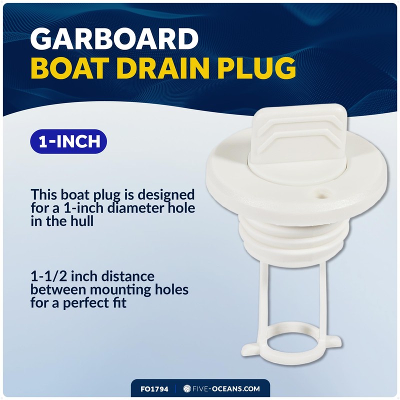 Five Oceans Captive Garboard Drain Plug, for 1-Inch Transom Hole,