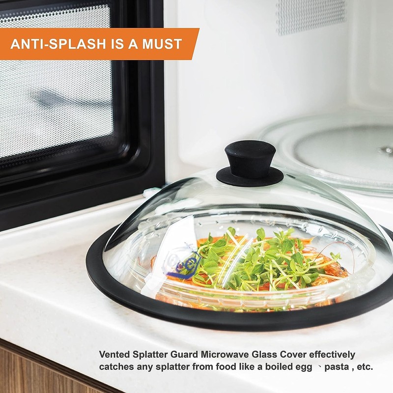 OEC Vented Splatter Guard Microwave Glass Cover with Easy-Grip Handle
