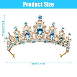 Snowtain Wedding Tiara, 1 Piece Crystal Princess Crown, Crystal Crown Tiara, Wedding Bridal Crystal Tiara for Bridal Crown, Wedding, Prom, Pageant (Blue Diamond Gold), Alloy, Rhinestone