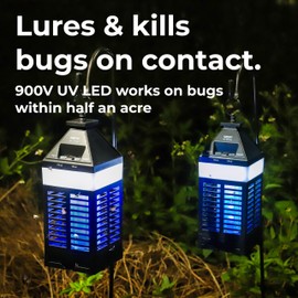 Techko Solar Zapper Lantern with 360º Easy-Clean Brush - Outdoor Solar Waterproof Electric Bug Zapper, Rechargeable Fly Zapper for Home, Patio, Camp