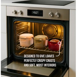 KooK Enameled Cast Iron Dutch Oven for Sourdough Bread Baking - 3.4 Qt Pot with Lid for Even Heat Distribution - Includes Silicon Bread Sling and Recipe Book for Home Bakers