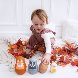 Rosa & Bo Woodland Friends Nesting Babies with Chiming Rattle - Russian Doll Educational Sensory Stacking Toy suitable for 6 months, 1,2 and 3 Year Old Boys and Girls