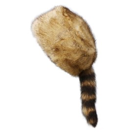 homeemoh Faux Fur Raccoon Tail Hat for Women Men, Faux Coonskin Cap with Tail Flat Top Winter Hat
