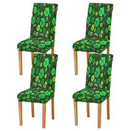 xigua Chair Covers Slipcovers for Dining Room 4PCS,St. Patrick's Day Green Leprechaun Stretchable Chair Slipcover Washable Removable for Family Gatherings, Hotels, BBQ Parties