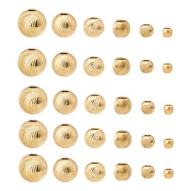 Craftdady 198Pcs 18K Gold Solid Brass Beads 6 Sizes Textured Golden Round Beads Tiny Rondelle Ball Spacer Beads Metal Loose Beads Bulk for Jewelry Making