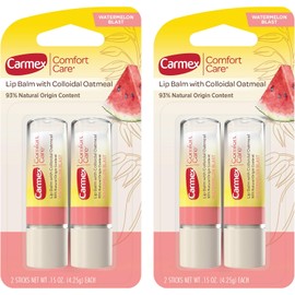 Carmex- Bálsamo labial Comfort Care en barra con avena coloidal, sabor a sandía, 4 unidades (2 paquetes de 2)