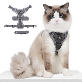 Puppy Harness,Cat Harness and Lead Set,No Pull Dog Cat Harness,Soft Mesh Breathable Reflective Puppy Cat Dog Vest Harnesses for Small Dogs Cats (Grey, Large)