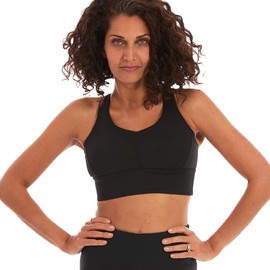 Handful Gametime Women's High Impact Sports Bra, Removable Pad Inserts, Wire Free, Cross Back, Adjustable Running Bra, Booya Black, Large