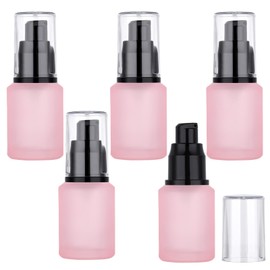 Segbeauty 1oz Small Pump Bottle, 5 Pack Pink Empty Lotion Bottles Travel Size Glass Pump Dispenser, 30ml Reusable Cosmetic Containers for Essential Oil, Refillable Glass Travel Bottle for Toiletries