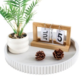 Hodeframe Round Decorative Tray for Coffee Table Decor, 11.8in White Decorative Serving Tray for Kitchen Counter,bandejas decorativas, Wooden Serving Tray for Party