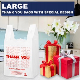 1000 Count White Disposable Thank You Bags with Handles - 11''x6''x21'' Plastic Carry Bags for Retail/Supermarket
