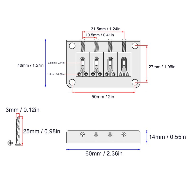 4 String Guitar Bridge Ukulele Bass Metal Bridge Replacement for