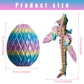 3D Printed Dragon Egg Fidget Toy,Articulated Dragon Crystal Dragon Egg,Crystal Dragon With Dragon Egg,Flexible Crystal Dragon Figurine Decor, Home Office Decor Desk Toys,Laser Printed - Rainbow