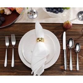 KEAWELL Premium 20/45/65 Piece Louise Hammered Silverware Set with Round Edge, 18/10 Stainless Steel, Service for 4/8/12, Fine Flatware Set, Dishwasher Safe (45)