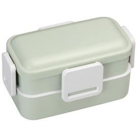 Skater PFLW4AG-A Antibacterial Fluffy Domed Lid 2-Tier Lunch Box, 20.3 fl oz (600 ml), Dull Green, Made in Japan
