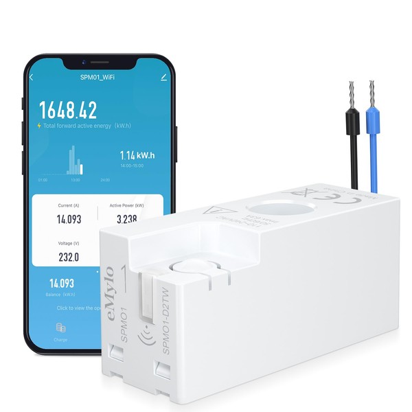 eMylo Smart Meter Energy Monitor, 1-Phase Electricity Usage Monitor, 99% High Accuracy for Home Appliances/Solar/Net Metering, Imported Chips with a Long Lifespan