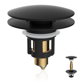 iFealClear Universal Black Bathroom Sink Stopper, Metal Pop Up Sink Drain Strainer with Hair Catcher, Fit 1.1"-2.36" US Basin, Wash Basin Drain Plug, Big Cover Cap, Brass Bounce Core, Matte Black