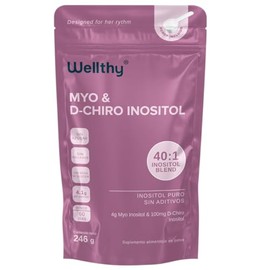 Wellthy Myo & D-Chiro Inositol en Polvo 246g. Mezcla Óptima 40:1, 4000mg Myo y 100mg D-Chiro Español, Ingredientes 100% Naturales, Gluten Free, Sugar Free, Vegan, Botlle Free.