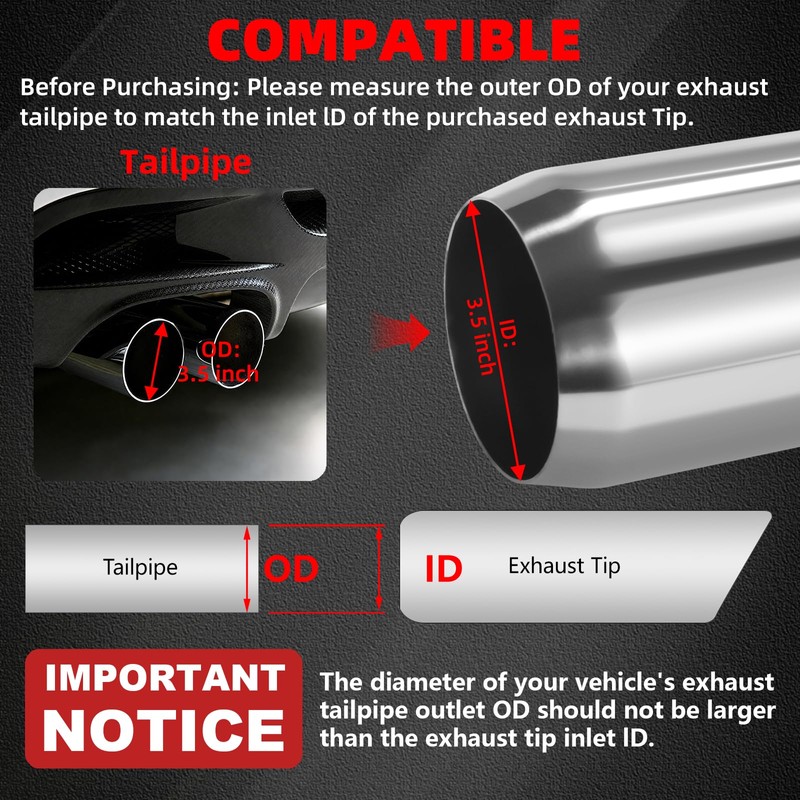 LCGP 3" Inlet Exhaust Tips, 3" Inlet x 3.5" Outlet