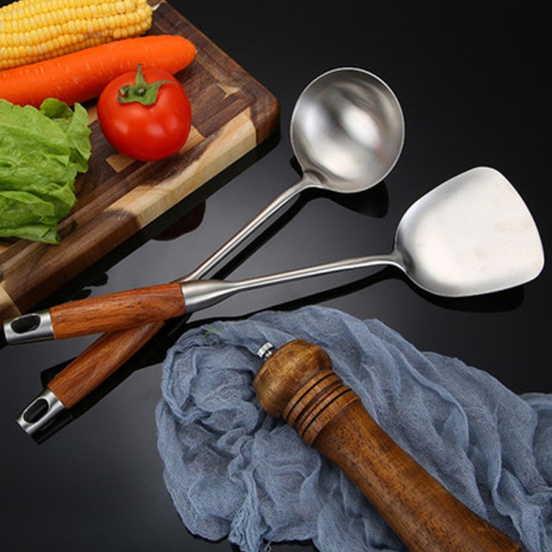 4Pcs/Set 304 Stainless Steel Rosewood Cooking Utensils Cookware Set Kitchen