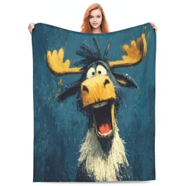 Funny Cartoon Moose Blanket Flannel Throw Blanket Lightweight Soft Warm Cozy Travel Blanket for Bed Couch Sofa Living Room Bedroom Gift for Women Men Girls Boys All Season 60"x50"