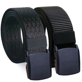 WYuZe 2 Pack Black Nylon Belt Men Military Web Belt 1.5" Tactical Webbing Belt Waist-below 42"