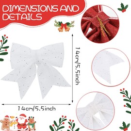 8Pcs White Glitter Christmas Tree Bows,5.5in Wreaths Bows for Christmas Tree Decorations,Xmas Tree Bows with Sequin Ties,Foam Bows for Christmas Tree Ornaments,Wreath Making,Garland,Gift Wrapping