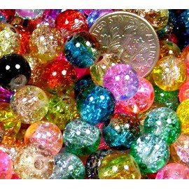 50pcs Mix 2-Tone Crackle Lampwork Glass Round Beads 8mm ~Loose Beads~ Over 16colors Mixed
