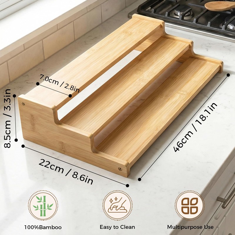 Spice Rack Organizer for Cabinet, 18in Bamboo Tiered Spice Rack，Used