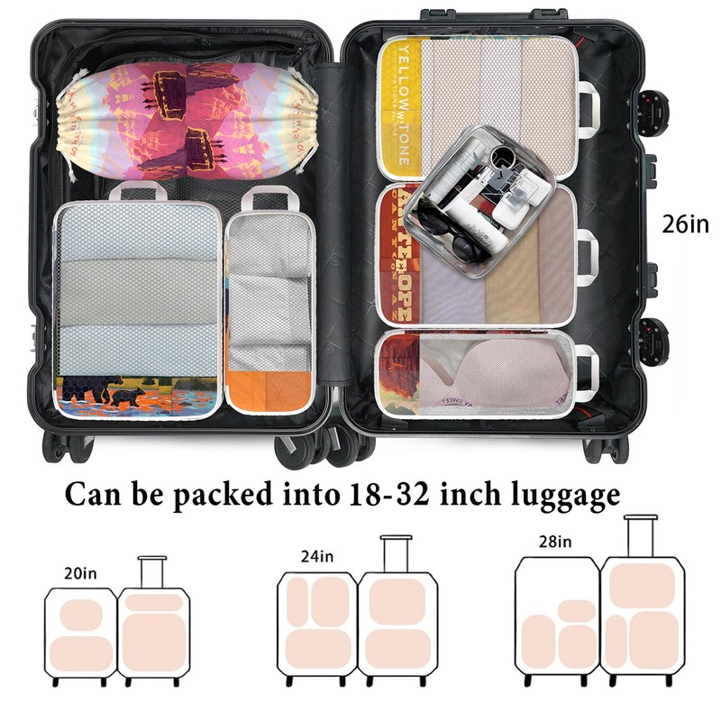 Compression Packing Cubes for Travel, 7 Set National Park Expandable