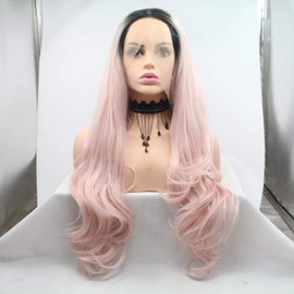 Light Pink Lace Front Wig Synthetic Hair Soft Lace Wig with Glueless Heat Resistant Fibre 61 cm Ombre Pink