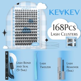 KevKev Lash Extension Kit 168Pcs Lash Clusters Kit DIY Eyelash Extension Kit Lash Bond and Seal Lash Applicator Tool Lash Remover for Eyelash Extensions(Cloudy,D-8-18mix)