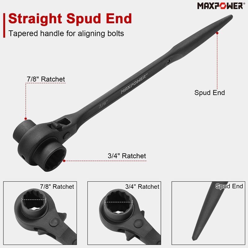 MAXPOWER 2PCS Scaffold Wrench Set, Dual Socket Scaffold 7/8 inch