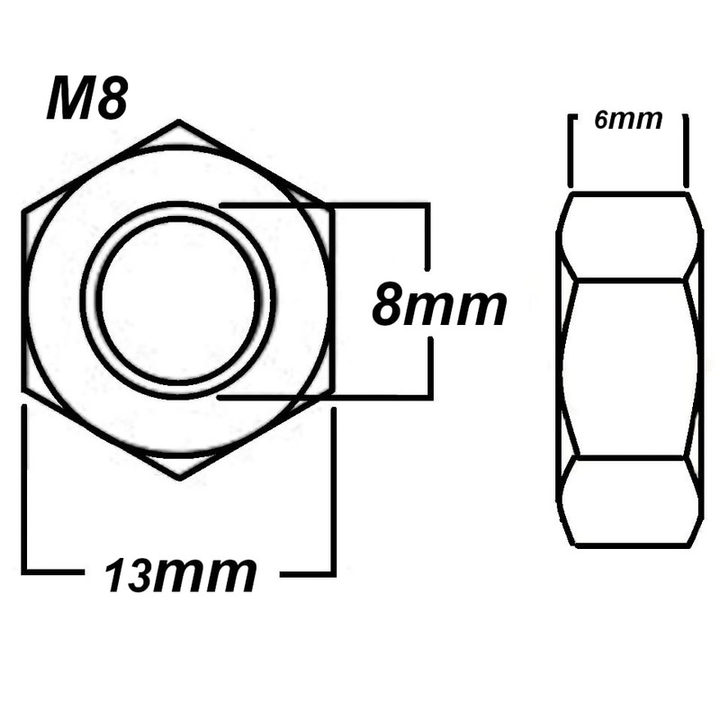 M8 Hex Nuts 8mm Metal Steel Sheet Zinc Plated Nut