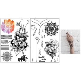 2 Sheets Temporary Flower Tattoo Mandala Tattoo Hand Tattoo Fake Tattoo No. 1 & 2