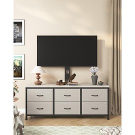 DrawXynth TV Stand with Mount, Fabric Dresser with 6 Drawers for 32/45/55/60/65/75/85 inch TVs, Dresser Entertainment Center, Modern Media TV Console Table