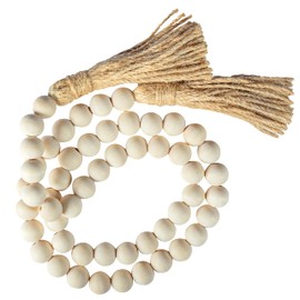Decorative Wood Bead Garland Home Decor, Farmhouse Garland Beads with Tassel, Wooden Bead Garland Tier Tray Rustic Prayer Boho Bead Wood Garland Wooden Bead Garland Farmhouse Decor Boho Tassel Garland
