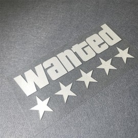 Wanted Car Decal with 5 Stars, 7 x 3.26 inches, White Vinyl Window Sticker
