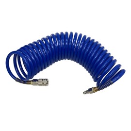 Recoil Hose Heavy Duty Recoil Air Hose Air Line OD 1/4 Inch Portable Polyurethane Coil Hose with 1/4 Inch Quick Fittings for Air Compressor, Sprayer and Industrial use 25FT, Blue