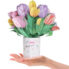 Hianjoo 3D Pop Up Cards, 10.5 Inch Life Forever Tulip Paper Flowers Bouquet Popup Cards with Note Card and Envelope, All Occasions Pop Up Greeting Cards for Mother's Day, Birthday, Anniversary