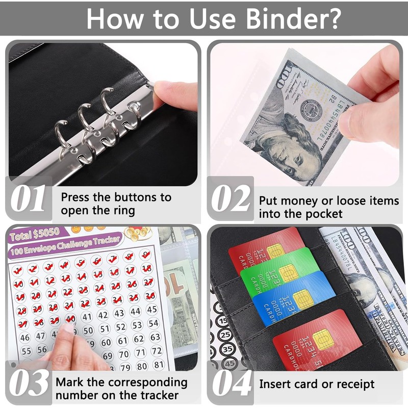 SOTWONSO 100 Envelopes Money Saving Binder Book, Budget Binder with