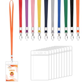 Segus ID Card Holder with Lanyard, 10 Pieces Lanyard Neck Lanyards, Card Case with Lanyard, Credit Card Case with Lanyard for Hospital, Office, School (Vertical)